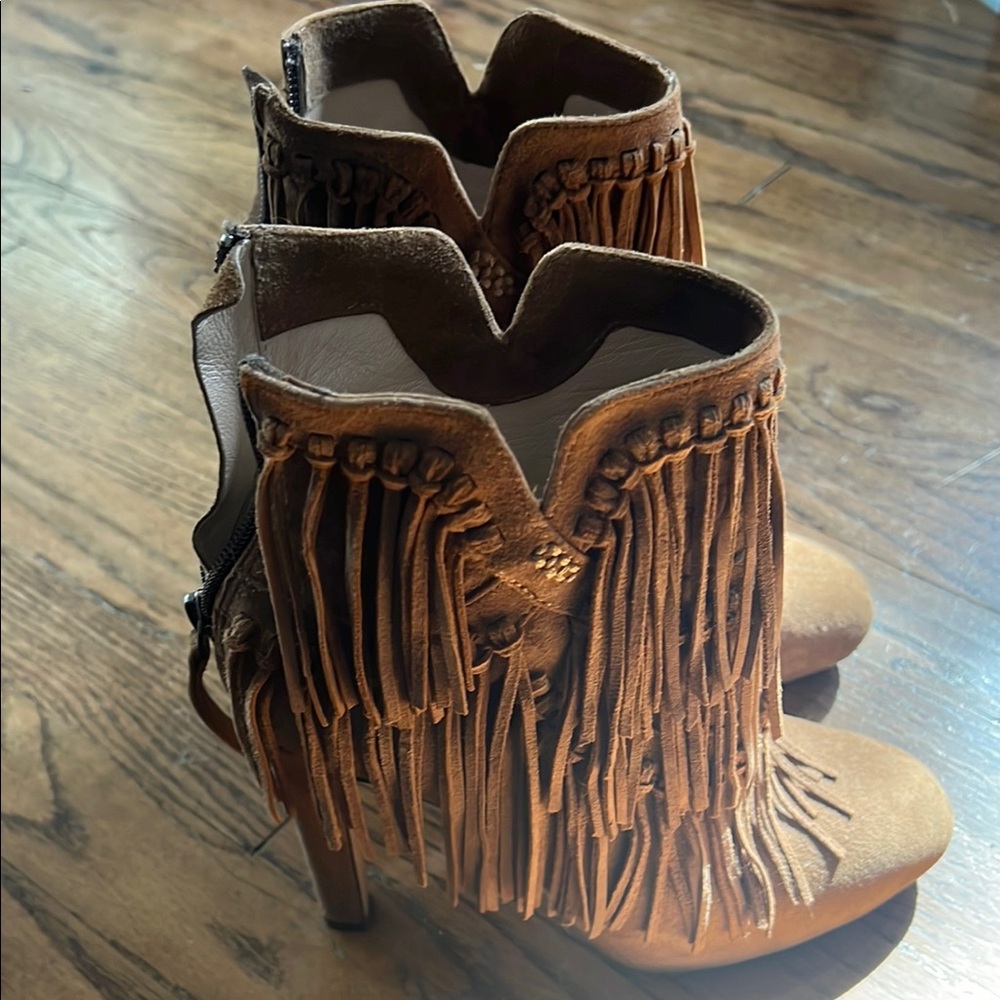 Fringed Tan Ankle Boots